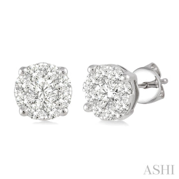 14K White Gold "Lovebright" Round Cut Diamond Stud Earrings w/ 1.0 ctw